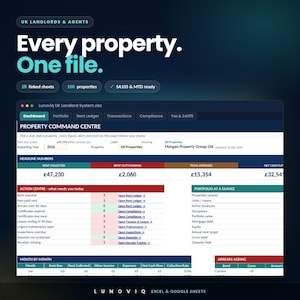 UK Landlord Spreadsheet, Rental Property Management Tracker, Excel & Google Sheets bild 1