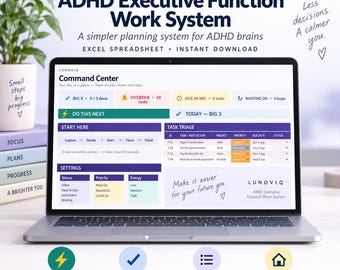 ADHD-planerare för exekutiva funktioner | Arbete, fokus och uppgiftssystem | Excel