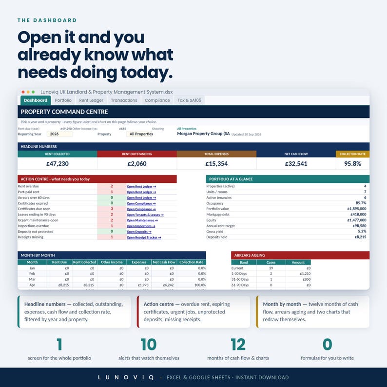 UK Landlord Spreadsheet, Rental Property Management Tracker, Excel & Google Sheets bild 3