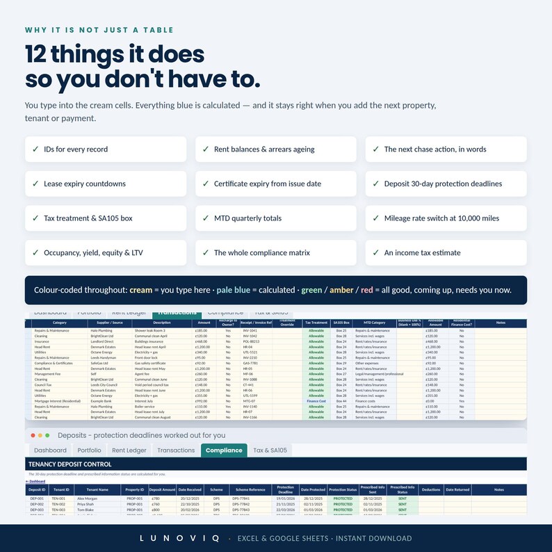 UK Landlord Spreadsheet, Rental Property Management Tracker, Excel & Google Sheets bild 7