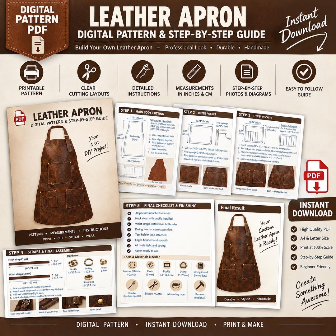 Leather Apron Sewing Pattern PDF, Printable DIY Pattern & Step-by-step ...