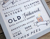 Large Signature Cocktail Hand Painted Sign on White Washed Wood in Silver, Navy and Peach 18x30 or similar