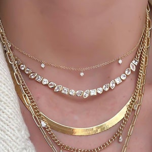 Multi Shape White Topaz Necklace 14K Solid Gold | Luxury Necklace | Statement Necklace | Layering Necklace For Women | Gift for Her