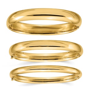 Bangle Bracelet 14K Solid Gold Hinged Bangle Bracelet for Women | Simple Stackable Cuff Layering Smooth Round 7 Inch Classic Gold Bangles