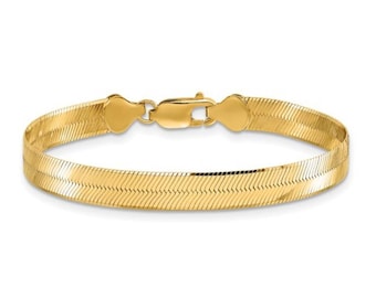 14K Solid Yellow Gold Herringbone Bracelet | 3mm 4mm 5mm 6mm | 14k Gold Herringbone Chain Bracelet | Snake Chain Bracelet | Gift For Her