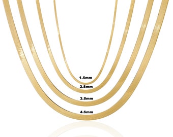 14K Solid Yellow Gold Herringbone Necklace | 7"-24” 1.5mm 2.8mm 3.8mm 4.6mm | Real Gold Chain | Herringbone Chain Necklace Women