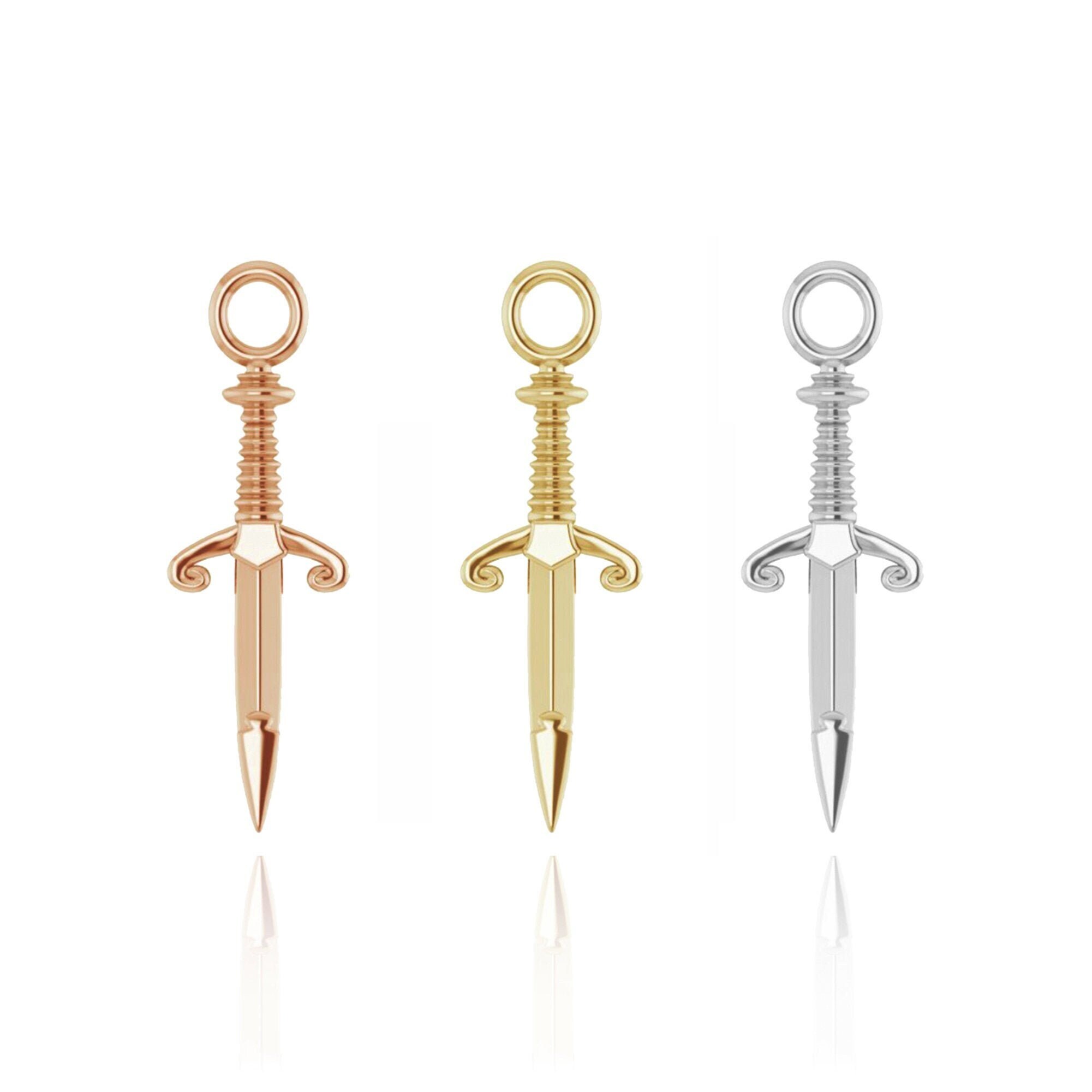 Dagger Dangle 18K 14k Solid Gold Mini Charm for Hoop Earrings, Gold Katana Knife Pendant