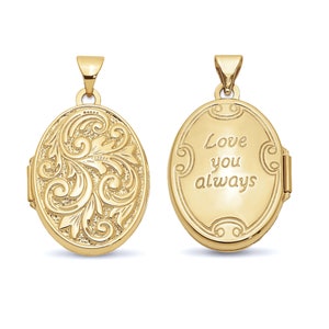 14K Gold Locket, Large Gold Filigree Locket, Oval Photo Locket, Picture Locket, Vintage Inspired Antique Style Locket
