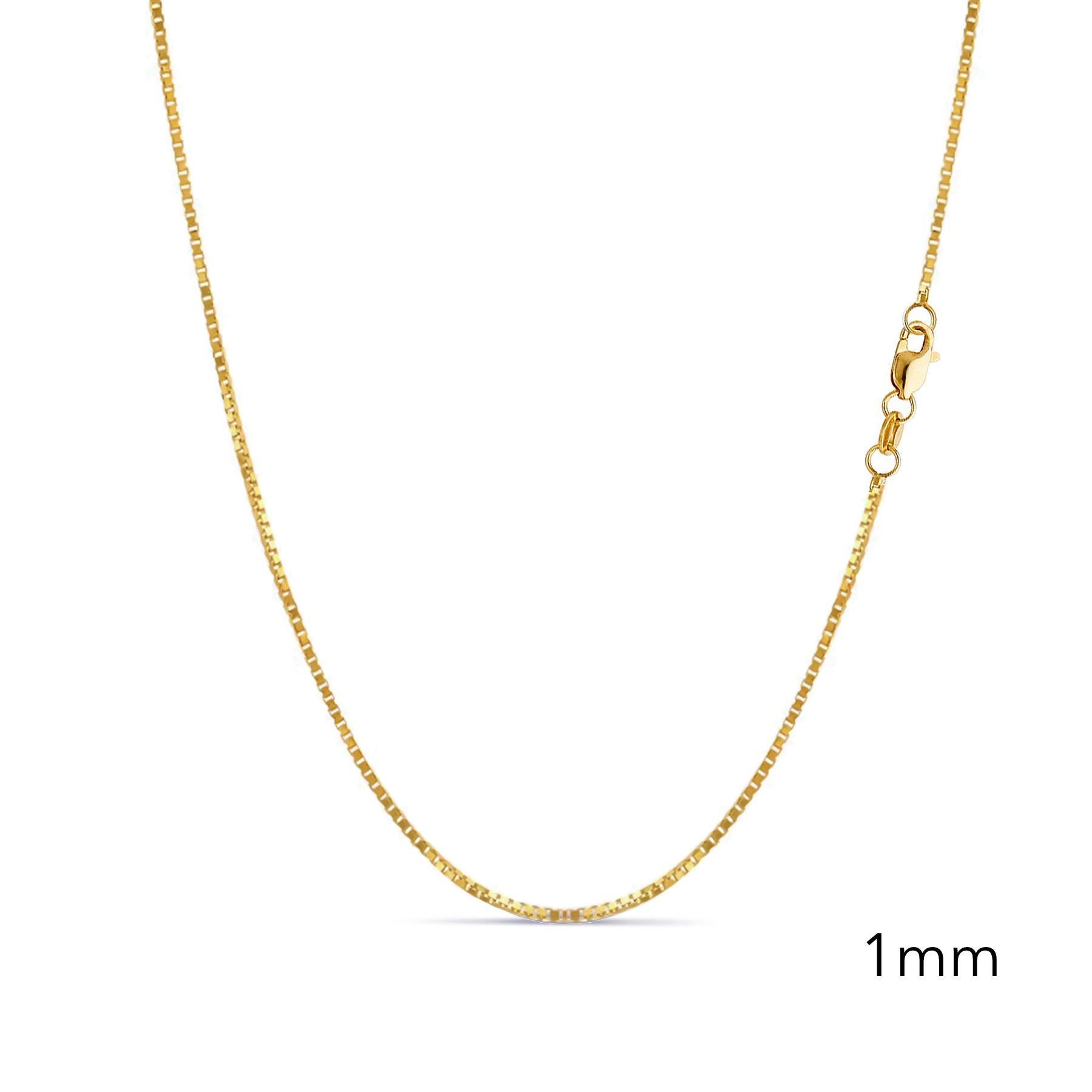 14K Solid Yellow Gold Box Link Chain Necklace – 0.6mm Width, 16-22 Inches – Italy Made