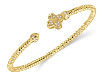 Clover Diamond Bracelet 18K Gold Diamond Cuff Bangle Bracelet | Luxury Bracelet | Statement Bracelet | Stackable Bracelet For Women
