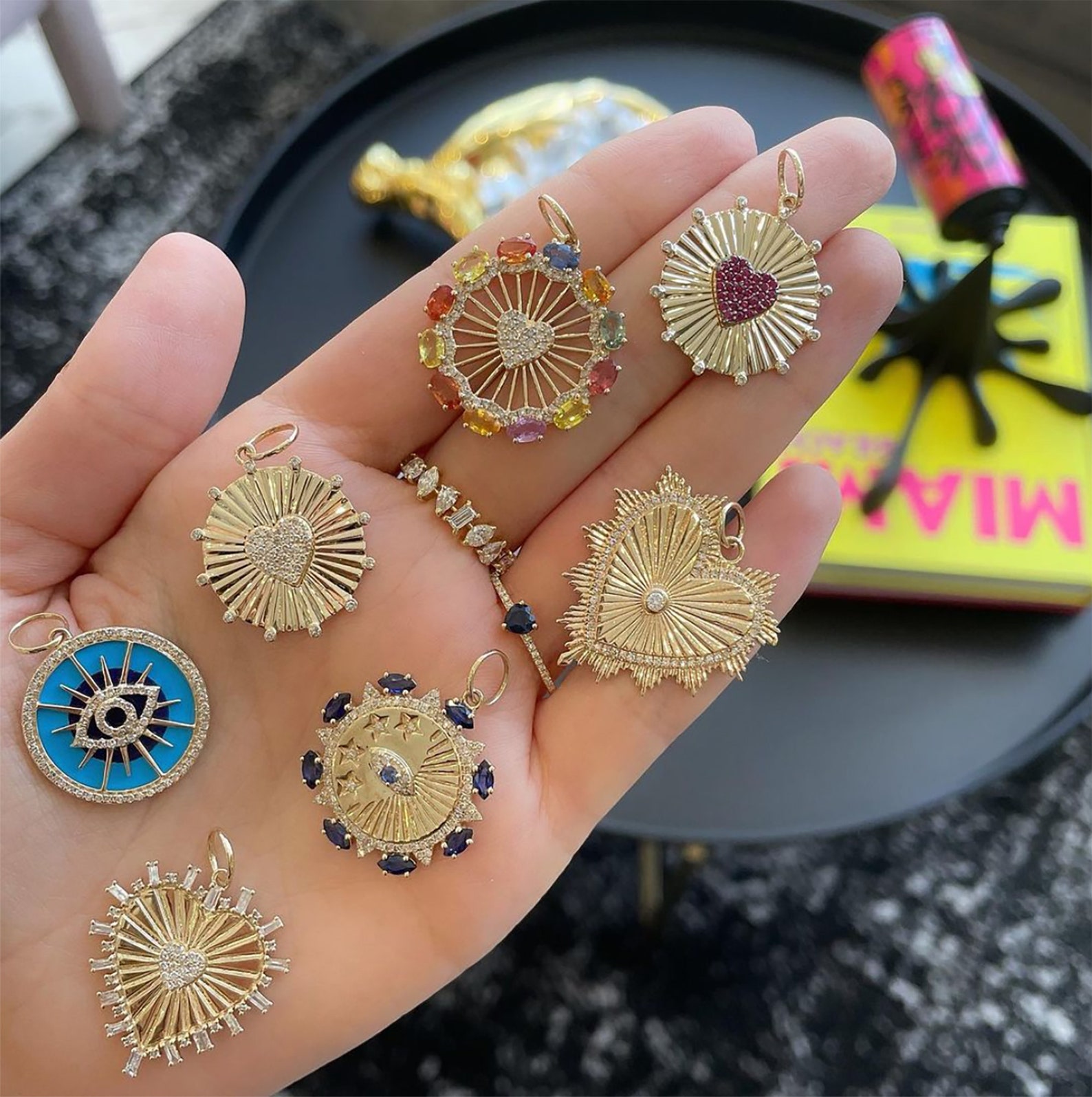 14K Solid Gold Diamond Evil Eye Medallion Pendant Necklace Etsy