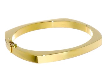 Square Flat Gold Bracelet Bangle, 6MM Hinged Bangle Bracelet, 22.75 Grams 14K Classic Gold Bracelet Plain Gold Wide Bangle Gift for Daughter