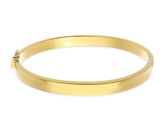 Flat Gold Bracelet Bangle 14K 18K Gold, 6MM 4MM Hinged Bangle Bracelet, 14K Classic Gold Bracelet Plain Gold Wide Bangle