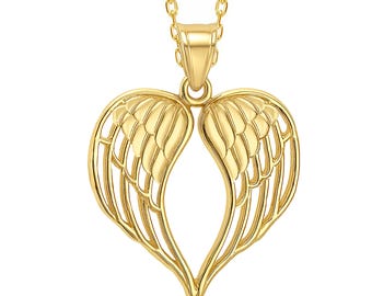 Angel Wings Necklace 14K Solid Gold | Guardian Angel Pendant | Dainty Layering Minimalist Necklace for Women | Gift for Her