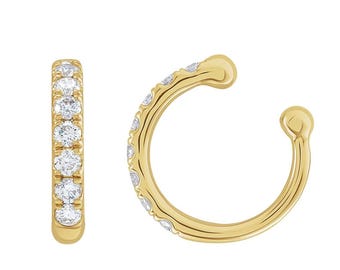 14K Solid Gold Diamond Ear Cuff Yellow, Rose, White Gold Conch Earring for Women | Ear Cuff Earrings for Women | No Piercing Cartilage Cuff