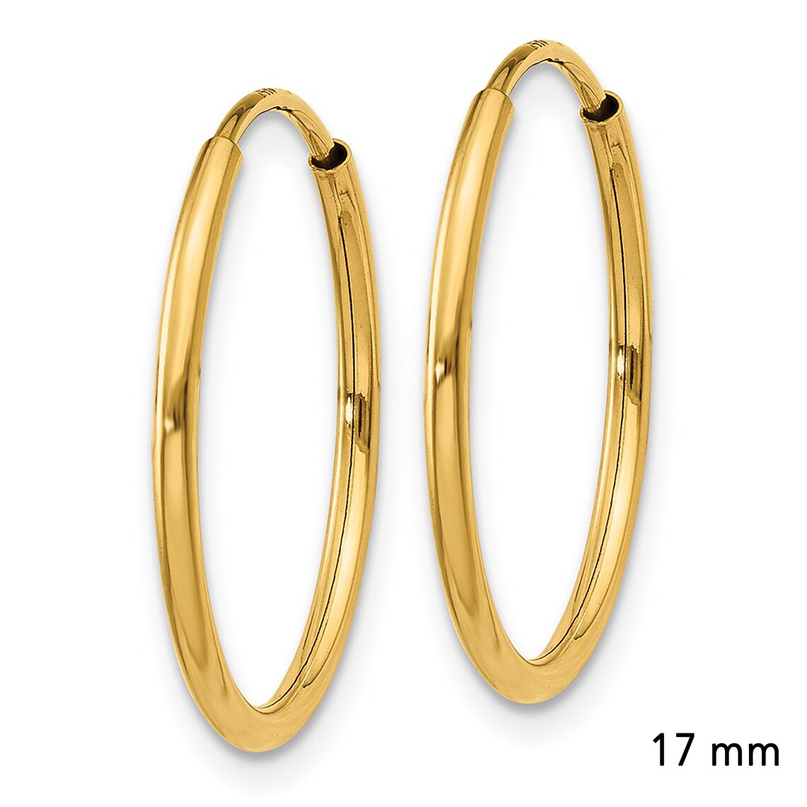 14k Solid Yellow Gold Endless Hoop Earrings 1.25 mm Wide Etsy