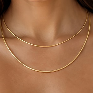 14K Solid Gold Round Omega Chain Necklace, Screw-Off End, 1mm or 1.5mm, Yellow or White Gold