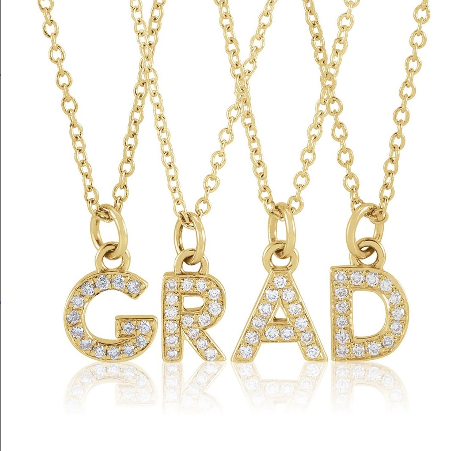 Diamond Initial Necklace 14k Solid Gold / Double Initial Etsy