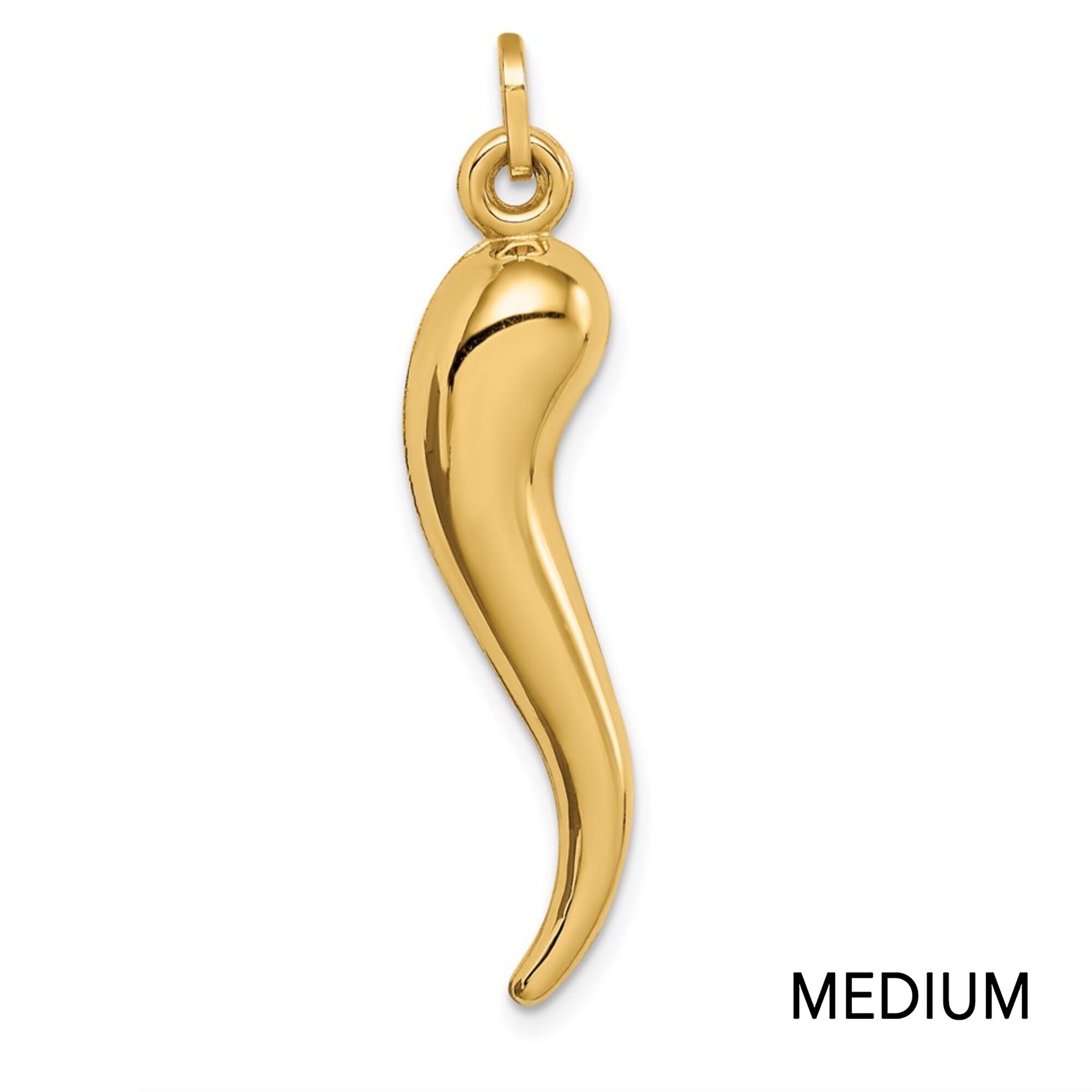 Italian Horn Charm Pendant 14K Yellow Gold Cornicello 3 Etsy