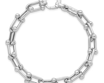 14k White Gold U-Link Chain Bracelet 9MM | Hardware Link Chain Bracelet | 16, 18, 20, 24 inches U-Lock Chain | Horseshoe Chain Bracelet