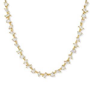 Multi Shape White Sapphire Necklace 14K Solid Gold | Luxury Necklace | Statement Necklace | Layering Necklace For Women | Gift for Her