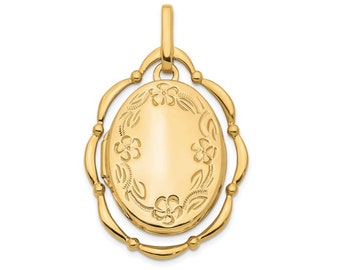 Engraveable Floating Locket 14K Solid Gold, Vintage Inspired Antique Style Locket, Floral Locket, Picture Locket, Gift for Her