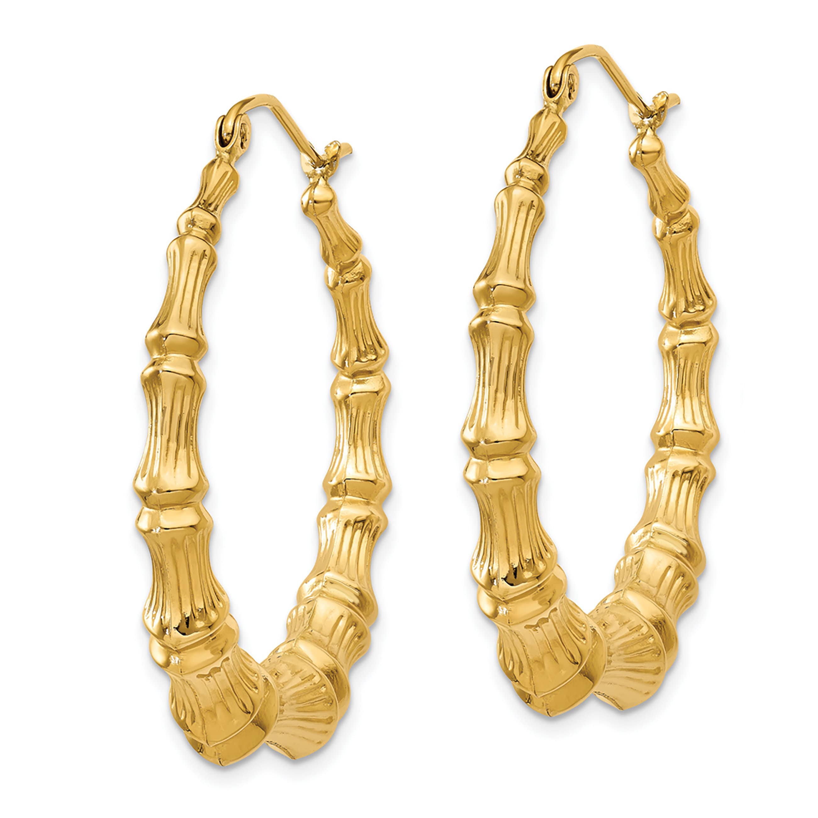 14k Yellow Gold Bamboo Hoop Earrings LARGE Door Knocker Etsy