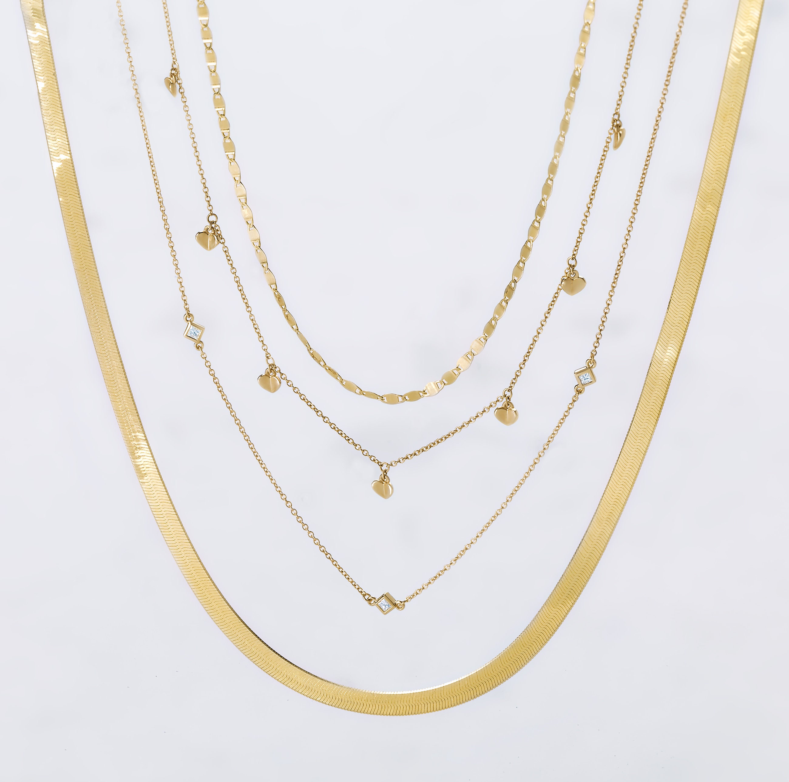 10K Solid Gold Herringbone Necklace 1624 3mm 4mm 5mm Etsy