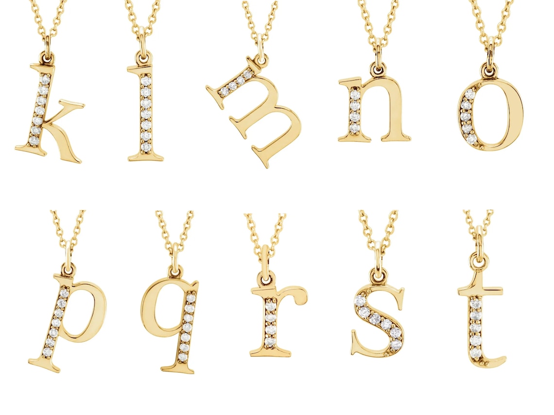 Diamond Initial Necklace 14k Rose Gold / Double Initial Etsy