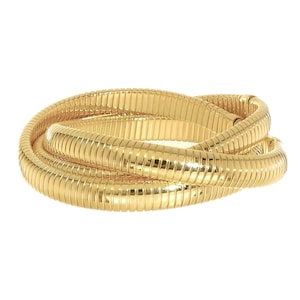 Triple Tubogas Bracelet 18K 14K Gold | Flexible Stretch Slip-On Bangle Bracelet | Stackable Layering Gold Statement Bracelet