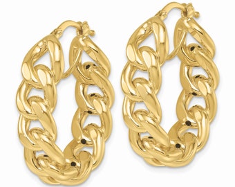 Miami Cuban Chain Hoop Earrings, Curb Chain Earrings, Chunky Earrings For Women, Statement Earrings