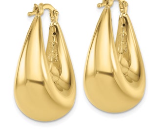 14k Gold Puffed Oval Hoop Earrings 11.4mm Wide, Puffed Hoop Earrings, Chunky Hoop Earrings For Women, Statement Earrings