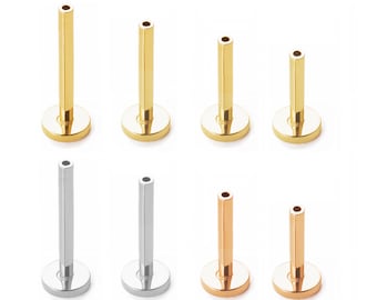 14K Solid Gold Threadless Flat Back Stud Labret Bar, Push Pin Labret Stud Back Cartilage Earring Back Tragus Helix Conch Stud