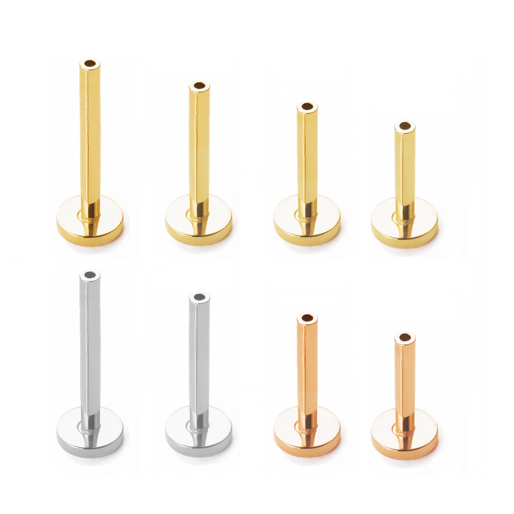 14K Solid Gold Threadless Labret Push Pin Compatible Flat Back Post 16 Gauge with 6mm Post Length (FOR Fresh & Healed Piercing)