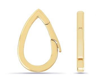 14K Yellow Gold Teardrop Charm Enhancer For Necklaces | Real Gold Charm Holder, Charm Clip | Link Paperclip Chain Connector Clasp