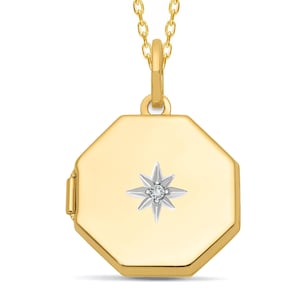 Octagonal Locket Necklace 14K Solid Gold North Star Diamond Accented North Star Locket Minimalist Picture Locket Christmas Gift for Her