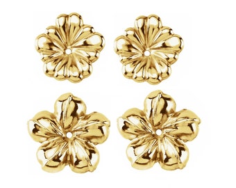 14K Gold Earring Floral Jackets | Hibiscus Earring Jacket | Flower Stud Earring Jacket