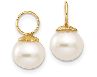 14k Solid Gold Pearl Charm, Pearl Charm for Necklace, Bracelet, Hoop Earrings, Hoop Charms