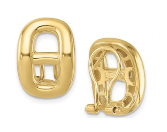 Puffed Mariner Link Post Omega Back Earrings 14k 18k Gold, Puffed Anchor Earrings, Chunky Earrings For Women, Statement Earrings