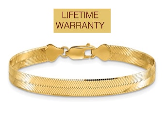 10K Solid Yellow Gold Herringbone Bracelet | 7"-8” 4mm 5mm 5.5mm | 10K Gold Herringbone Chain Bracelet | Snake Chain Bracelet | Gift For Her