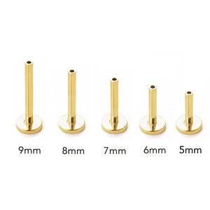 14K Solid Gold Threadless Flat Back Stud Labret Bar, Push Pin Labret Stud Back Cartilage Earring Back Tragus Helix Conch Stud