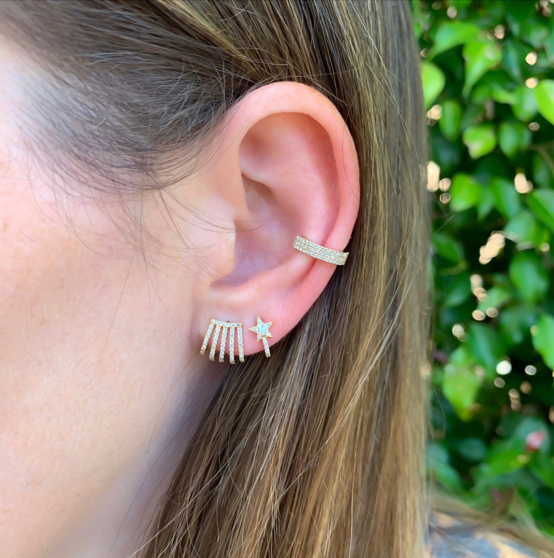 Diamond Ear Cuff 14k Solid Gold Ear Cuffs No Piercing Ear Wrap Genuine