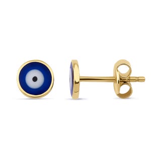 14K Real Solid Gold Evil Eye Stud Earrings For Women, Good Luck Nazar Protection Minimalist Dainty Everyday Earrings Gift for Her