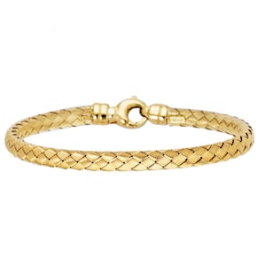 Bangle Bracelet 14K Solid Gold Basket-Weave Bangle Bracelet for Women | Simple Stackable Cuff Layering Classic Gold Bangles