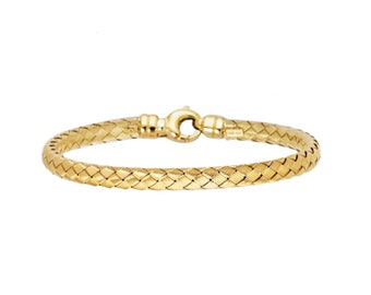 Bangle Bracelet 14K Solid Gold Basket-Weave Bangle Bracelet for Women | Simple Stackable Cuff Layering Classic Gold Bangles