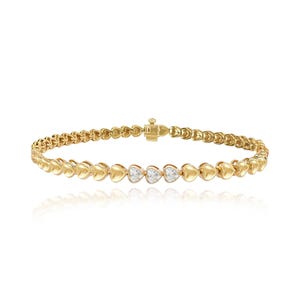 14K Gold Heart Diamond Tennis Bracelet for Women | Luxury Bracelet | Stacking Statement Bracelet | Gift for Her