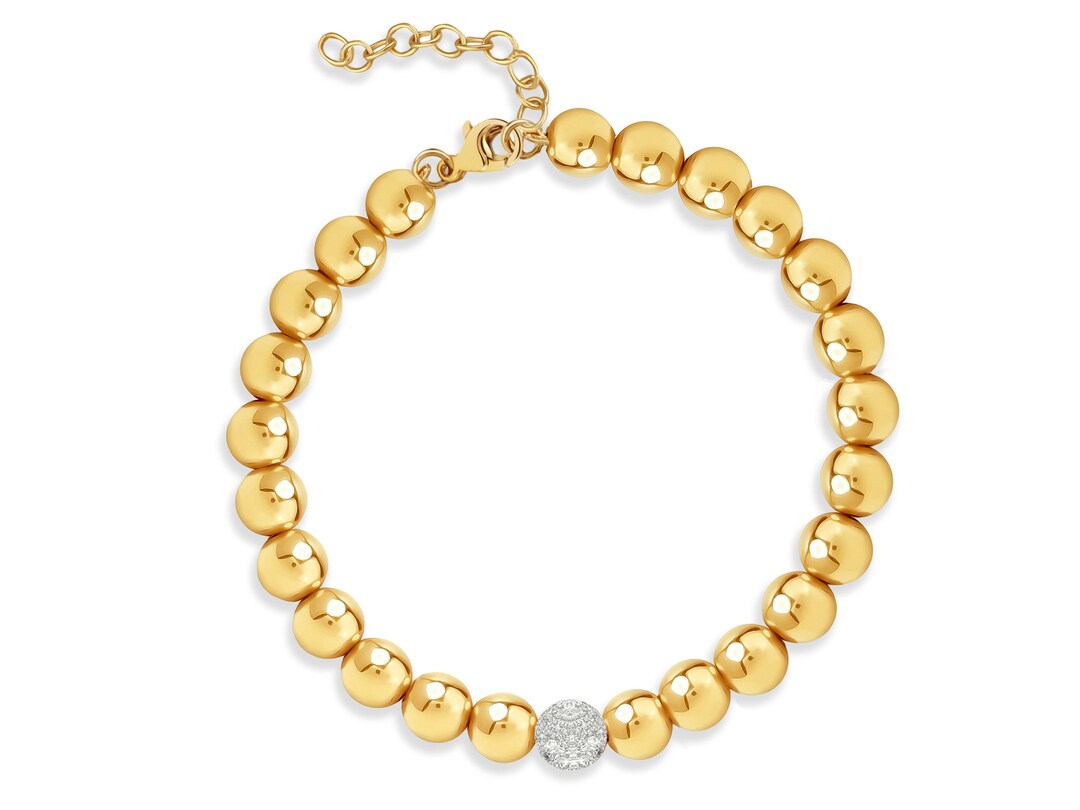 Diamond Ball Bracelet 14K Solid Gold Beaded Ball Bracelet Etsy