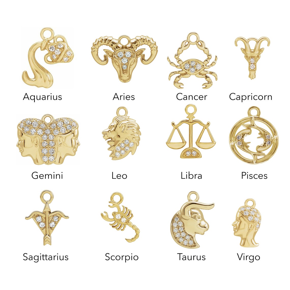 Diamond Zodiac Dangle Solid 14k Gold Libra Zodiac Pendant Etsy