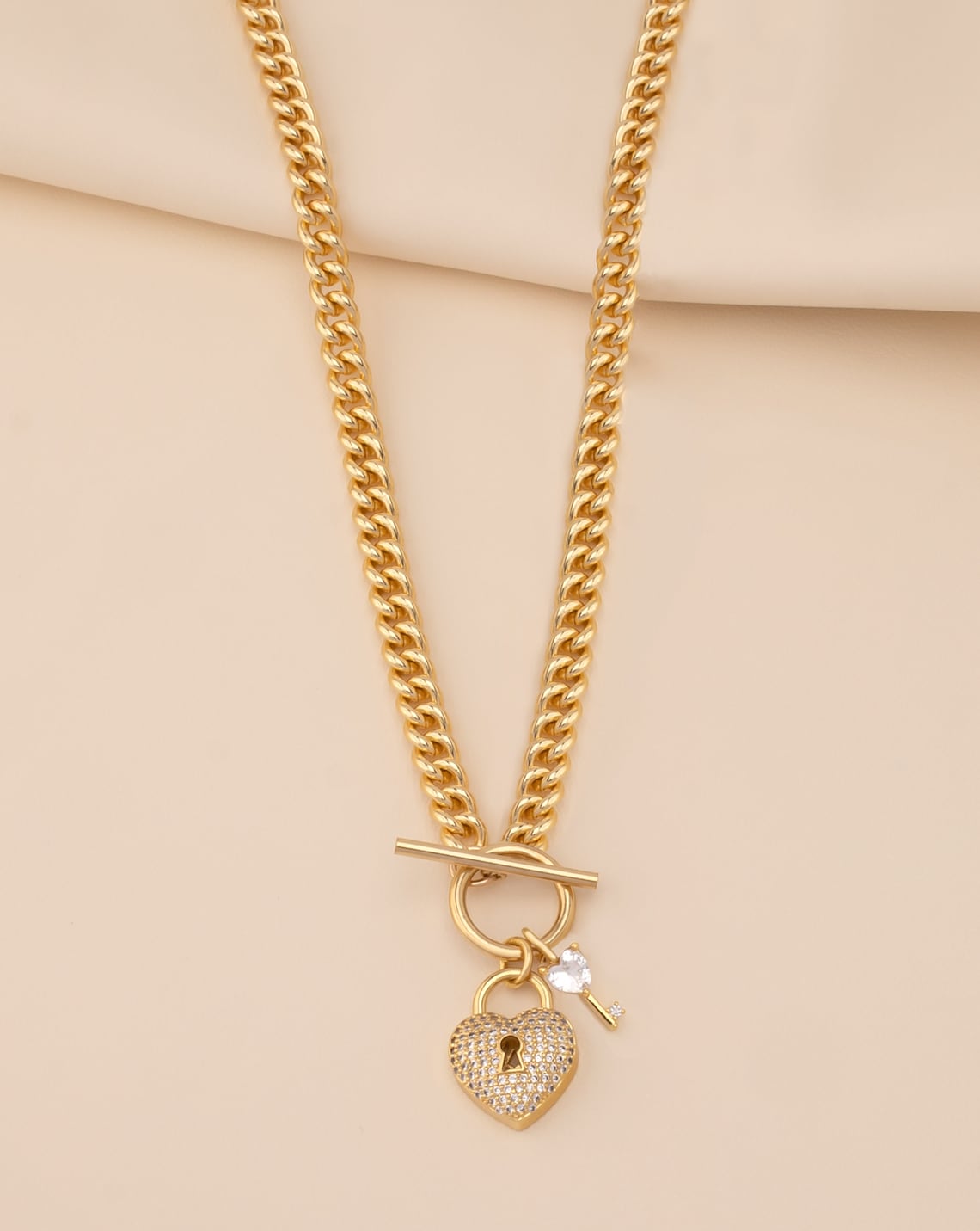 Toggle Necklace with Heart Lock and Key 14K Gold Filled Etsy