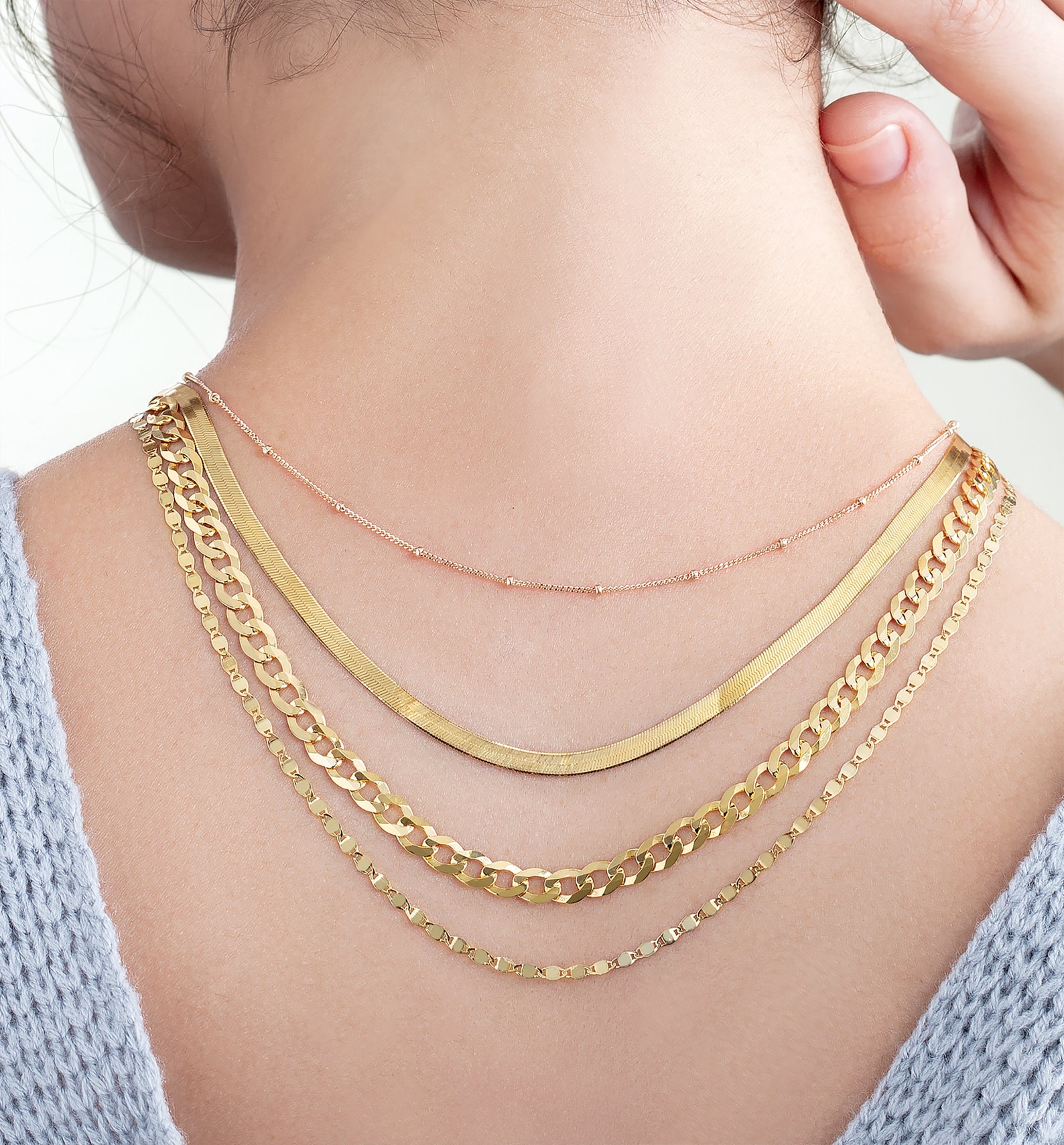 14K Solid Gold Mirror Chain Link Necklace 14K Solid Gold Etsy
